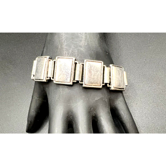 BEST Jewelry - Vintage Signed BEST Silver Plated Panel Bracelet